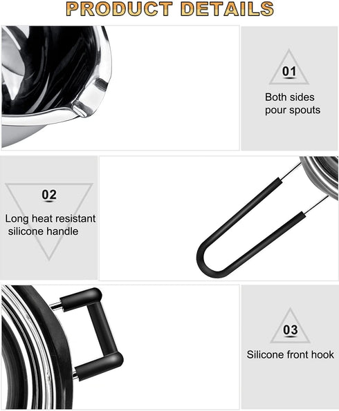 2 Pack Double Boiler Pot Set Stainless Steel Melting Pot with Silicone Spatula for Melting Chocolate, Soap, Wax, Candle Making (600ml and 1600ml)