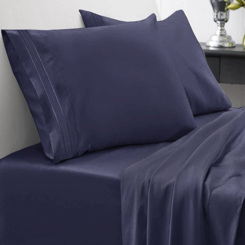 Sweet Home Collection 1800 Thread Count 21" DEEP Pocket Sheet Soft Egyptian Quality Brushed Microfiber Luxury Bedding Set with Flat, Fitted, 2 Pillow Cases, Extra Queen, Navy