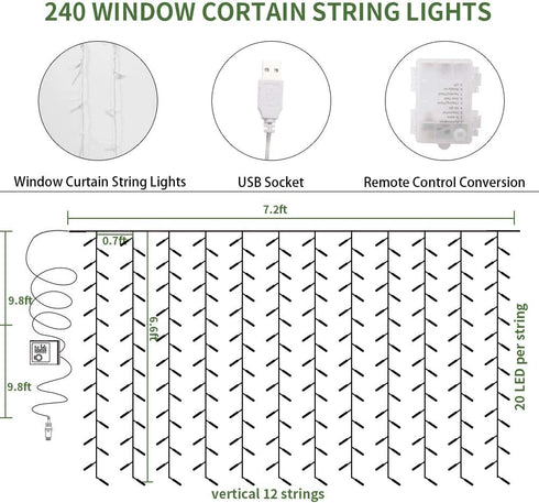 KASZOO 12 Pack Artificial Ivy Leaf Plants with 240 LED Window Curtain String Lights, Fake Plants Vine Hanging Garland, Hanging for Wall Party Wedding Room Home Kitchen Indoor & Outdoor Decoration