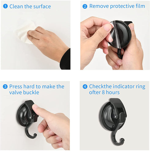 Khdrvok Heavy Duty Vacuum Suction Cup Hooks Powerful Hooks Wreath Hanger for Bathroom and Restroom Shower ,Easy to Install and Removable (4 Pack, Black)