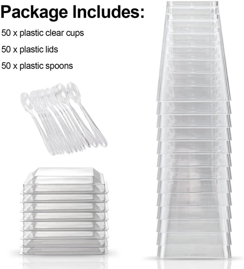 50Pack 5oz Plastic Dessert Cups with Lids Parfait Cups with Lids Appetizer Cups for Party Mini Dessert Cups with Spoons Clear Plastic Cups with Lids Pudding Fruit Ice Cream Cups