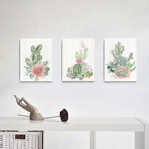 Framed Canvas Wall Art Succulents Cactus Picture Print Paintings Bathroom Wall Decor Living Room Bedroom Kitchen Wall Decorations Artwork Modern Home 3 Piece Plant Wall Decor Size 12x16 inch 3 Panel