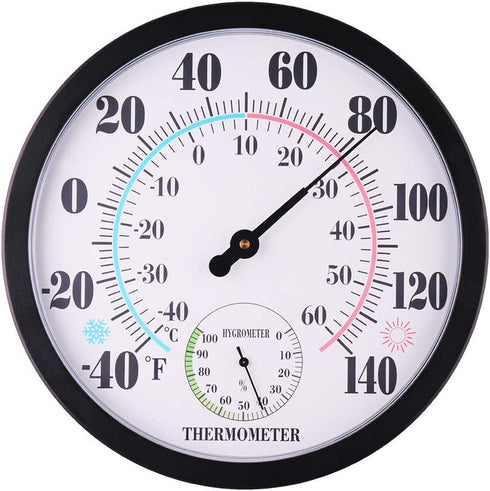 LUCKUP 10" Large Outdoor Thermometer for Patio/Home Outside Wall Decorative Hygrometer Weather Temperature Monitor No Battery Needed with Large Numbers to Read