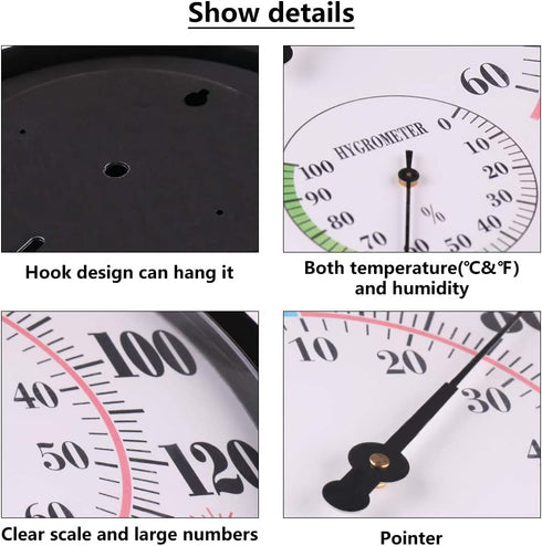 LUCKUP 10" Large Outdoor Thermometer for Patio/Home Outside Wall Decorative Hygrometer Weather Temperature Monitor No Battery Needed with Large Numbers to Read