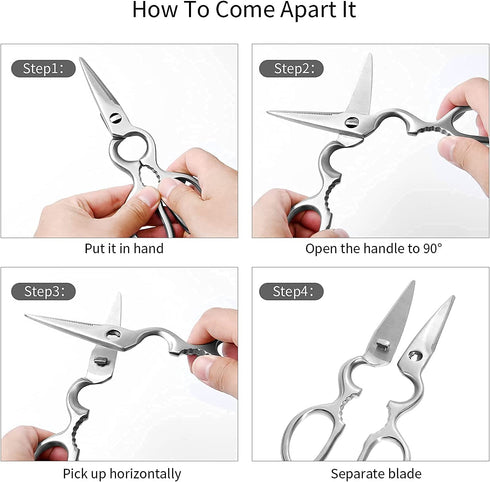 WAK Kitchen Scissors, Multi-Functional Kitchen Shears, Professional Stainless Steel Chopping Scissors, Heavy Duty Come Apart Shears, Easily Cut Poultry, Meat, Fish, Bottle Opener, Nutcracker