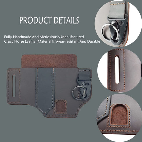 Multitool Sheath for Belt, Leather EDC Pocket Organizer for Men, Leatherman Sheath with Pen Holder, Key Fob, Flashlight Sheath, EDC Leather Pouch Brown€¦