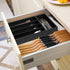 Silverware Utensil Tray Wooden Cutlery Drawer Dividers 5 Compartments Flatware Organizer Storage Holder Bamboo Flatware Organizer for Kitchen Office Supplies Cosmetics (Black)(Black)