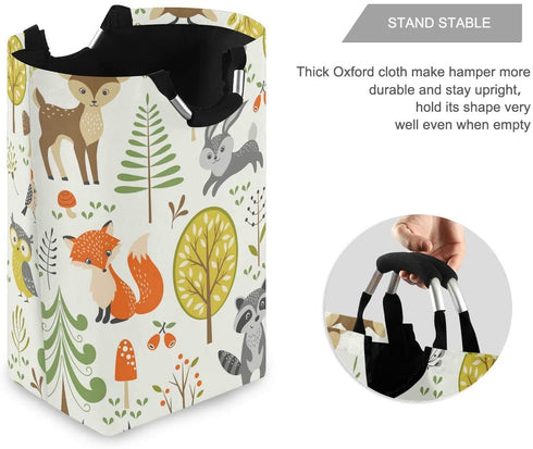 Laundry Hamper Bucket Cute Woodland Animals Trees Mushrooms Berries Collapses Laundry Basket Washing Bin for Home Organizer Nursery Storage Baby Hamper Kids Room