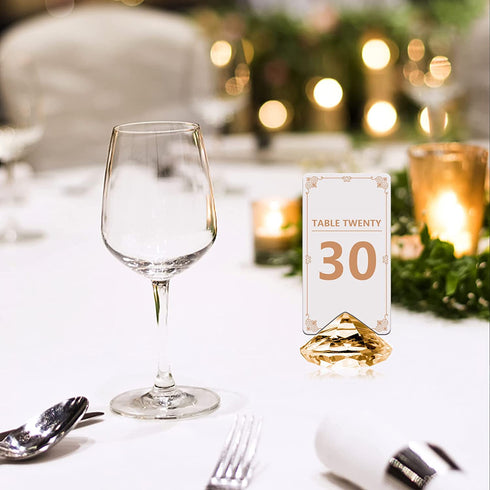Dicunoy 30PCS Diamond Place Card Holders, Orange Crystal Table Number Stands for Wedding, Acrylic Name Card Holders for Thanksgiving, Christmas, Bridal Shower, Menus Table