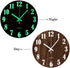 Topkey 12 Inch Luminous Wall Clock Silent Wooden Design Night Lights Round Wall Clock for Living Room and Bedroom (Battery Not Included) - Brown
