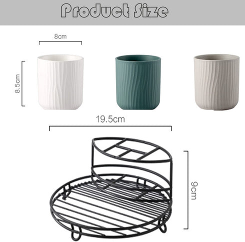 Toothbrush Holder Black for Bathroom Tooth Cup and Electric Toothbrush Organizers and Storage Toothpaste Stand Rack Set Included 3 Toothbrush Slots and 2 Ceramic Bathroom Tooth Cups