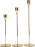 Suwimut Set of 3 Gold Candle Holders for Tapered Candles, Table Decorative Candlestick Holders Metal Candle Stand Fits 3/4 Inch Slim Candles and Led for Dining Party Wedding