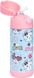 Snug Kids Water Bottle - insulated stainless steel thermos with straw (Girls/Boys) - Kitty, 12oz