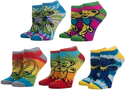 Bioworld Grateful Dead 5 Pack pair Tie Dye ankle Socks for men