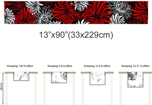 Floral Table Runner-Red Black White Cotton linen-Long 90 inche Dresser Scarves,Flower Tablerunner for Kitchen Coffee/Dining Table Bedroom Home Living Room,Scarf Decor for Summer Spring Holiday Dinner