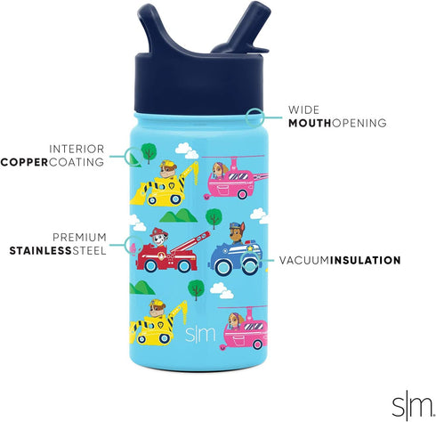 Simple Modern Kids Water Bottle with Straw Lid | Insulated Stainless Steel Reusable Tumbler for Toddlers, Girls, Boys | Summit Collection | 14oz, Paw Patrol Adventures