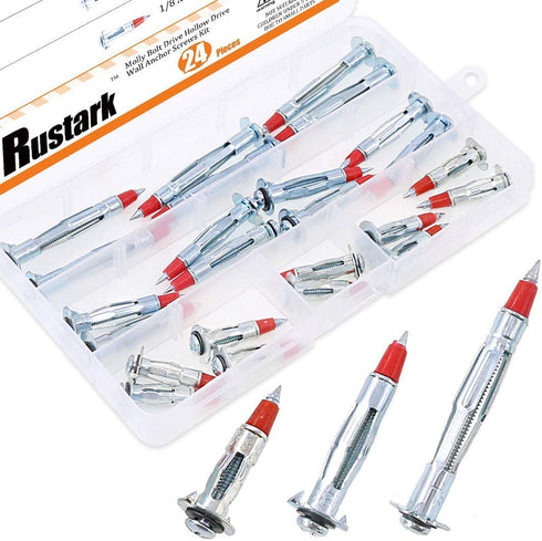 Rustark 24Pcs 35/46/59mm Heavy Duty Zinc Plated Steel Long Molly Bolt Drive Fasteners Hollow Wall Drive Anchor Screws Assortment Kit for Drywalls Hanging Walls Paneling or Ceilings