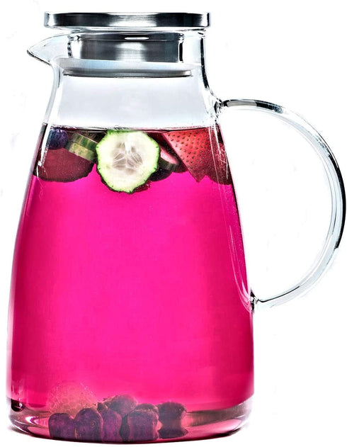 SHERFIRE 70 oz Borosilicate Glass Pitcher with Stainless Steel Filter Lid, for Hot and Cold Liquids