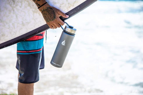 HYDRO CELL Stainless Steel Water Bottle w/ Straw & Wide Mouth Lids (64oz 40oz 32oz 24oz 18oz 14oz) - Keeps Liquids Perfectly Hot or Cold with Double Wall Vacuum Insulated Sweat Proof Sport Design (Graphite 24 oz)