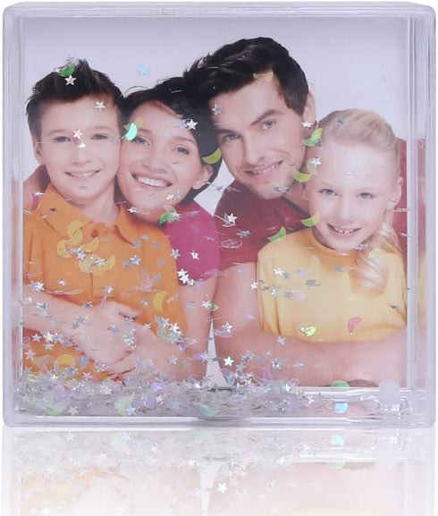 Glitter Picture Frames Acrylic Friends Family Snow Globe Photo Frame Gifts Dad Picture Frame (4x4" Silver)