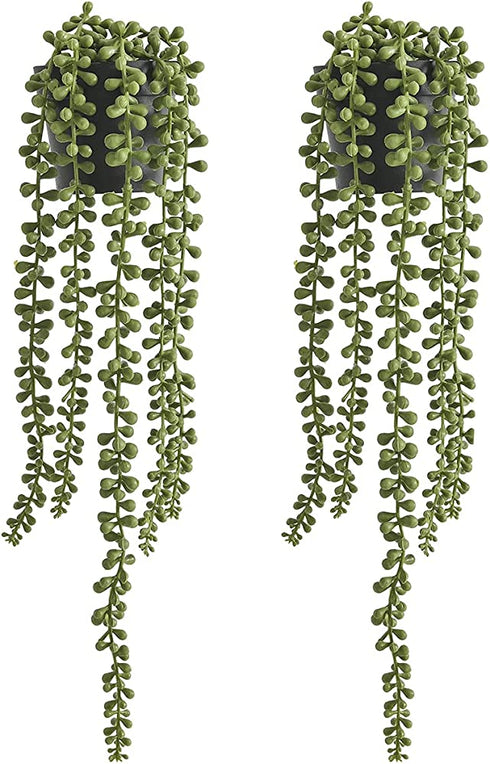 Tengda Fake Potted Succulents Plants 2Pcs Artificial Hanging Strings of Pearls Plastic Tabletop Greenery for Front Door Kitchen Bathroom Indoor d©cor (Succulent)