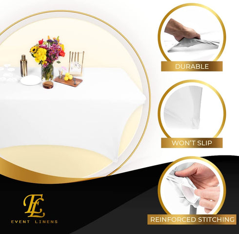 White 6ft Tablecloth Rectangular Spandex Linen - Table Cloth Fitted Cover for 6 Foot Folding Table, Wedding Linens Banquet Cloths Rectangle Covers