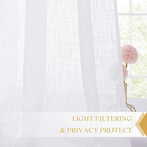 RYB HOME Sheer Curtains White - 100 inches Extra Wide Linen Semi Sheer White Backdrop Large Window Curtains for Bedroom Dining Living Room Sliding Glass Door, 100 x 84 inches Long, 1 Panel