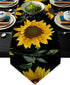 Seamless Pattern Sunflowers Table Runners Cotton Linen Rectangle Dresser Scarf for Family Dinners Office Kitchen Tables or Gatherings Indoor Outdoor Party Decor 16x72inch Black Background