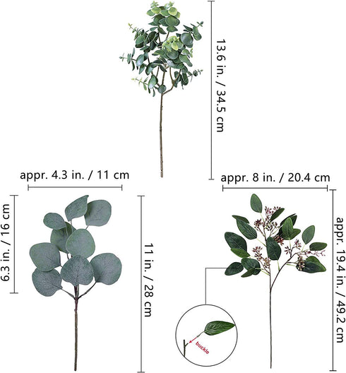 Mixed Eucalyptus Leaves Stems Bulk Faux Seeded Eucalyptus Leaves Sprays Artificial Silver Dollar Eucalyptus Leaves Stems for Floral Wreath Garland Bouquets Arrangement Wedding Greenery Decoration