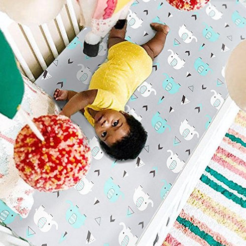 Pack n Play Stretchy Fitted Pack n Play Playard Sheet Set BROLEX 2 Pack Portable Mini Crib Sheets,Convertible Playard Mattress Cover,Ultra Soft Material?Elephant & Whale