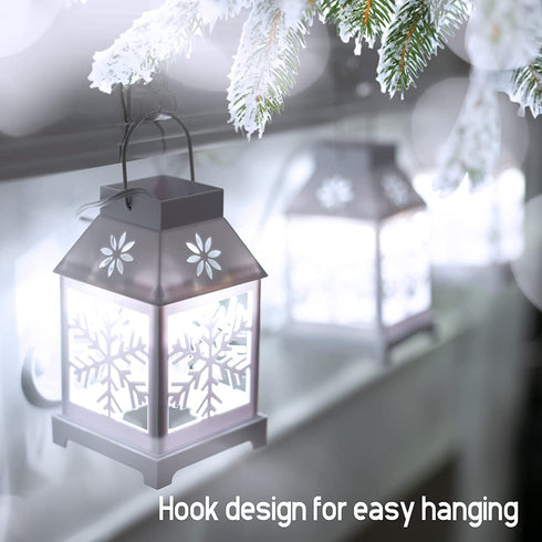 Christmas Decorations Lantern String Lights - 22.8 Feet Christmas Lights with 6 LED White Snowflake Projector, Lantern Projection Lights Waterproof for Indoor Outdoor Patio Window Holiday Show, White
