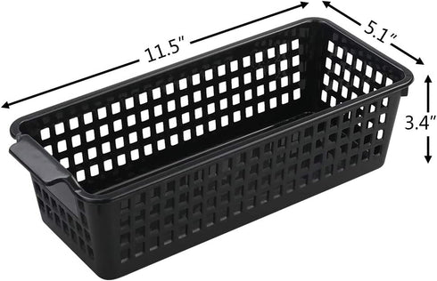 Qqbine Plastic Small Rectangle Storage Basket, Black and Grey, 6 Packs