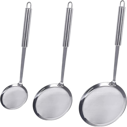 Newness Fine Mesh Skimmer Spoon, Professional 304 Stainless Steel Hot Pot Fat Strainer for Oil Filter Skimming Grease and Foam, Durable Multi-Functional Kitchen Cooking Mesh Food Strainer Ladle-3 Pack