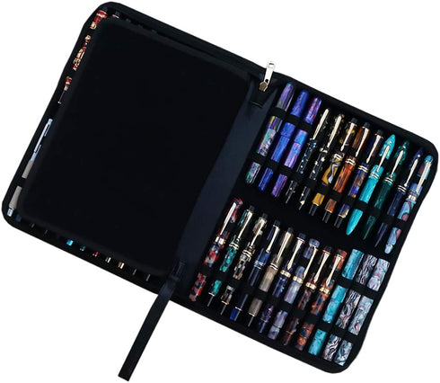 Large Capacity Fountain Pen Case PU Leather Black Color 48 Slots pen pouch bag