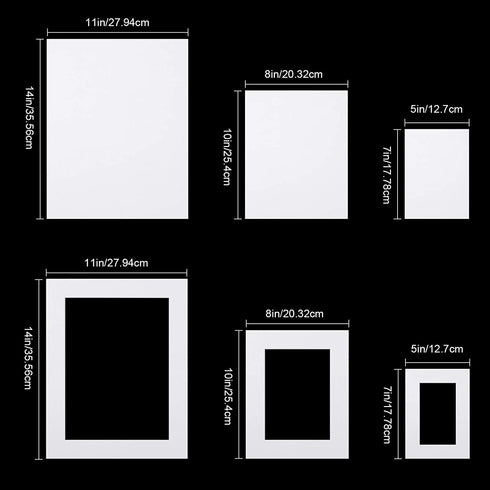 24 Pieces Picture Mats Set, Including 12 Pre-Cut White Photo Frame Mats and 12 White Core Bevel Cutting Mat Boards for 5 x 7, 8 x 10, 11 x 14 Inch Pictures