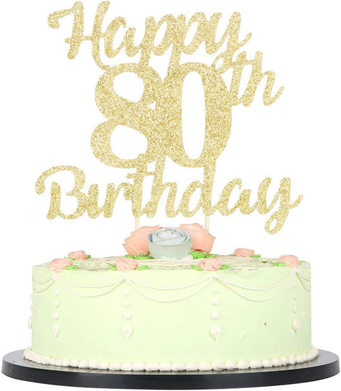 LVEUD 80th Birthday Cake Topper for Happy Birthday, 80 Golden Flash 80th Cake Topper?Happy Birthday Cake Topper Cake Ornament (80th)