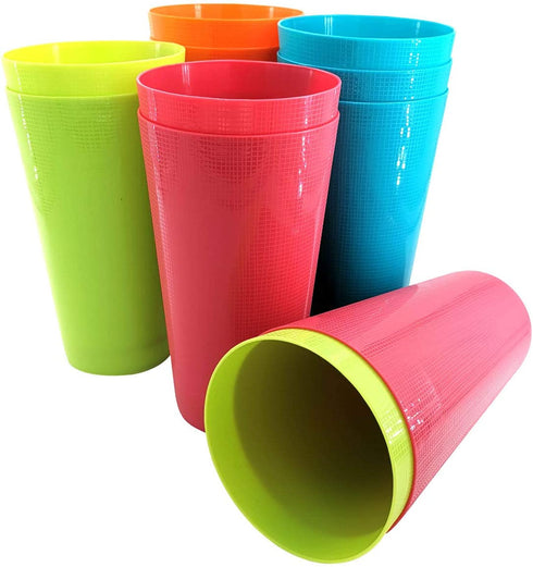 Large Plastic Cups set of 12 BPA-Free Dishwasher Safe Colorful Unbreakable 35-Ounce mixed Drinkware Tumbler