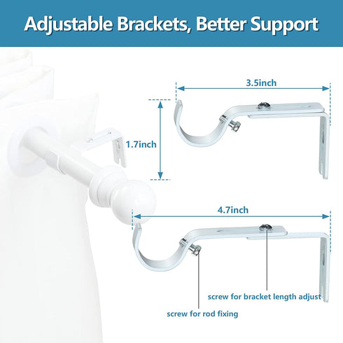 HOSKO Curtain Rod Kit - 1 Inch Curtain Rods for Window 30-44 Inches - Including Two Mounting Brackets ?White?