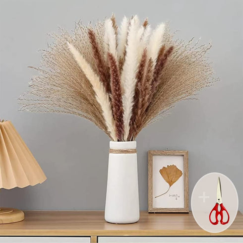 Jethami 60pcs Dried Pampas Grass, Tall Pompous Grass Large Fluffy Pampas Grass Small Pompass Branches Bouquet Pampass Bundle Pompas Floral Boho Decor