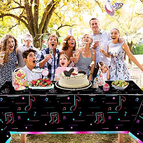 TIK Tok Tablecloth,Extra-Large 108”x 54”Disposable Music Table Cover, Ideal for TIK Tok Themed Musical Rockstar Birthday Party Supplies Decoration (1)