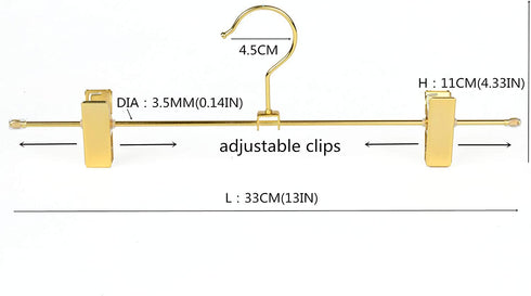 Cocomaya 13 Inch Heavy Duty Shiny Gold Metal Slack Hanger, Pants Hanger, Skirt Hanger with Adjustable Clips (Gold, 10)