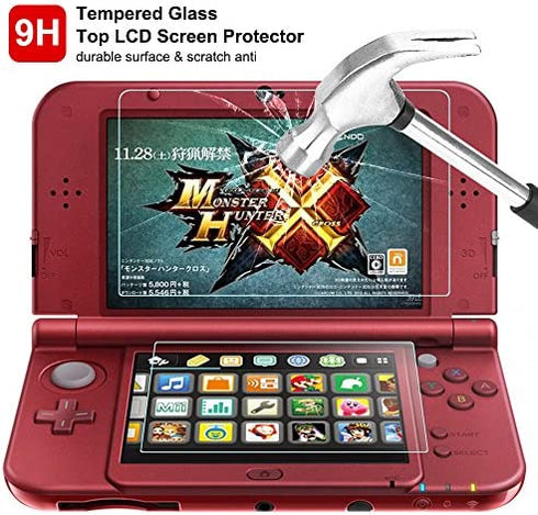 Screen Protector Compatible New 3DS XL, AFUNTA 4 Pcs Tempered Glass for Top Screen and HD Clear Crystal PET Film Compatible Bottom Screen, 3DSXL Film Accessory