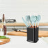 Stainless Steel Kitchen Utensil Holder for countertop,Large Cooking Utensil Organizer for Spatula Spoon,Weighted Base Modern Rectangular Utensil Crock for Kitchen Counter,Utensil Caddy Storage (Black)