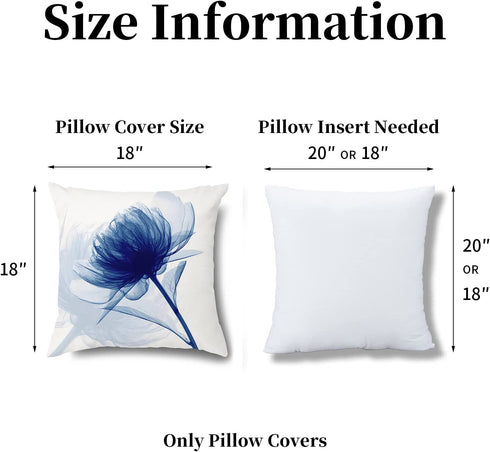 Wyooxoo Blue Pillow Covers 18x18 Set of 4 Decorative Floral Throw Pillow Cover for Couch Modern Outdoor Pillows Case for Sofa Living Room Cushion Bed Navy Blue and White Home Decor