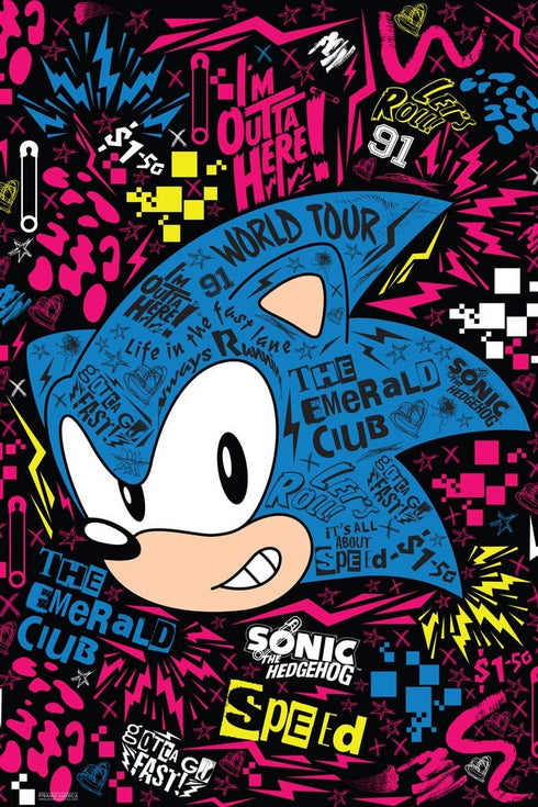 Pyramid America Sonic The Hedgehog Emerald Club World Tour Sega Video Game Gaming Cool Wall Decor Art Print Poster 12x18