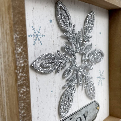 Heyaner Christmas Decorations for Home Snowflake Believe Joy Table Decor Wooden Rustic Farmhouse Block 2Pack 7 x 7 Inches Winter Holidays Sign for Party Coffee Table