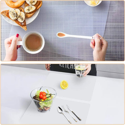 Rolin Roly 8PCS Plastic Placemats Clear Placemat Washable Non-Slip Heat Resistant Table Mats for Dining Translucent Kitchen Wipeable Pastry Mat