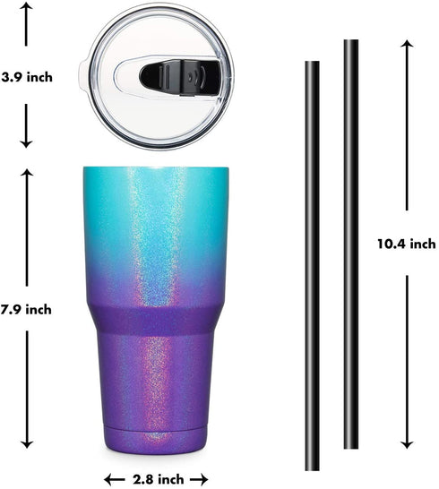 ALOUFEA 30oz Stainless Steel Ombre Glitter Tumbler, Insulated Coffee Tumbler Cup with Lid and Straw, Double Walled Travel Coffee Mug for Hot & Cold Drinks (Glitter Lightning, 1 Pack)