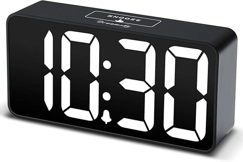 DreamSky Compact Digital Alarm Clock with USB Port for Charging, 0-100% Brightness Dimmer, White Bold Digit Display, 12/24Hr, Snooze, Adjustable Alarm Volume, Small Desk Bedroom Bedside Clocks.
