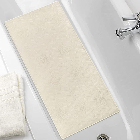 LOIOFOE Bathtub Mat_Soft Rubber Shower Mats”‚Safety Bathroom Mat : Comfortable Feet Feeling”‚Non Slip Tub Mat with Strong Suction Cups (BPA, Latex, Phthalate Free) (B-Beige)